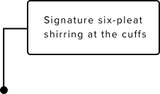 Signature six-pleat shirring at the cuffs.