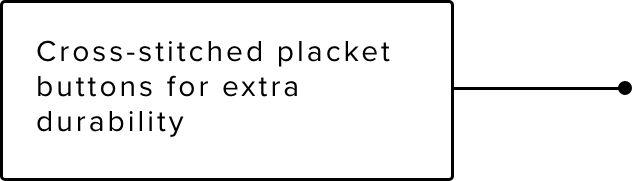 Cross-stiched placket buttons for extra durability.